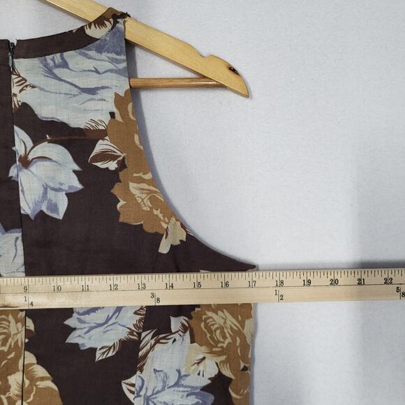 Boston Proper 100% Linen Floral Mini Dress 10 Brown High Neck Sleeveless Beach - Picture 9 of 12